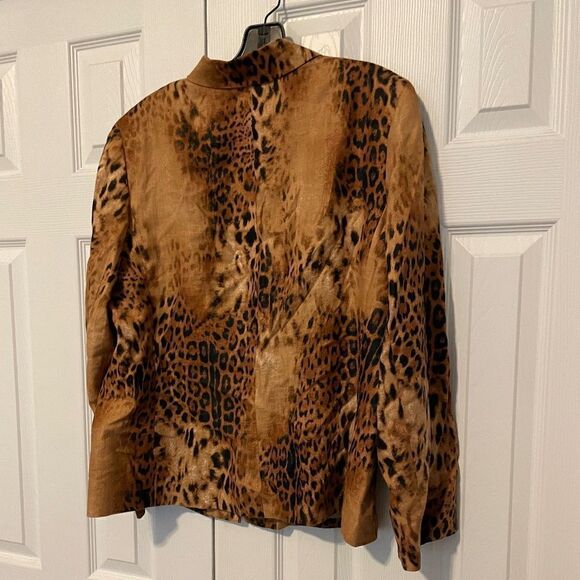 NWOT Dana Buchman Leopard Printed 100% Linen Long Sleeve ZipUp Front Blazer - 16 - Picture 5 of 14